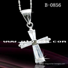 Cross Pendant Necklace Rhodium Plated (B-0856)